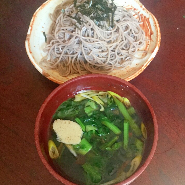 イワシのつみれとのらぼう菜のつけ汁de盛り蕎麦。